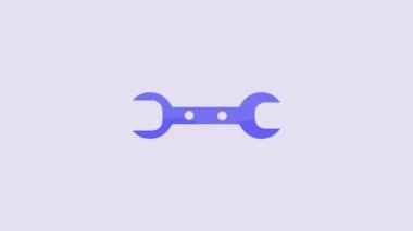 Blue Wrench spanner icon isolated on purple background. 4K Video motion graphic animation.