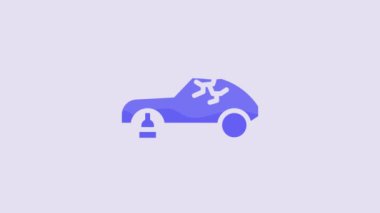 Blue Broken car icon isolated on purple background. Car crush. 4K Video motion graphic animation.