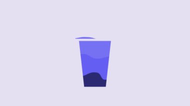 Mavi milkshake simgesi mor arkaplanda izole edilmiş. Kapaklı ve samanlı plastik bardak. 4K Video hareketli grafik canlandırması.