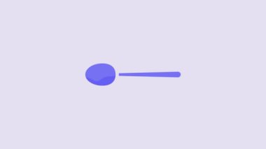 Blue Spoon icon isolated on purple background. Cooking utensil. Cutlery sign. 4K Video motion graphic animation.