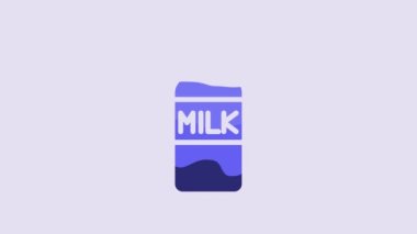 Blue Closed glass bottle with milk icon isolated on purple background. 4K Video motion graphic animation.