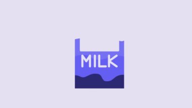 Blue Paper package for milk icon isolated on purple background. Milk packet sign. 4K Video motion graphic animation.