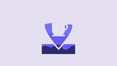 Blue Location with coffee cup icon isolated on purple background. 4K Video motion graphic animation.