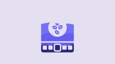 Blue Electronic coffee scales icon isolated on purple background. Weight measure equipment. 4K Video motion graphic animation.