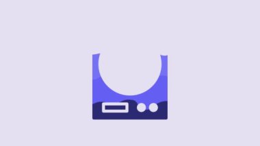Blue Electronic scales icon isolated on purple background. Weight measure equipment. 4K Video motion graphic animation.