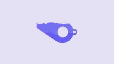 Blue Whistle icon isolated on purple background. Referee symbol. Fitness and sport sign. 4K Video motion graphic animation.