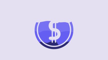 Blue Coin money with dollar symbol icon isolated on purple background. Banking currency sign. Cash symbol. 4K Video motion graphic animation.