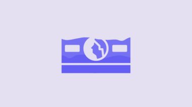 Blue Stacks paper money cash icon isolated on purple background. Money banknotes stacks. Bill currency. 4K Video motion graphic animation.