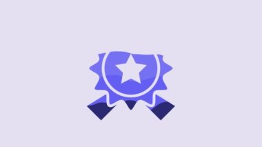 Blue Medal with star icon isolated on purple background. Winner achievement sign. Award medal. 4K Video motion graphic animation.