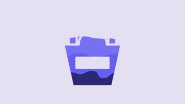 Blue Potatoes french fries in carton package box icon isolated on purple background. Fast food menu. 4K Video motion graphic animation.