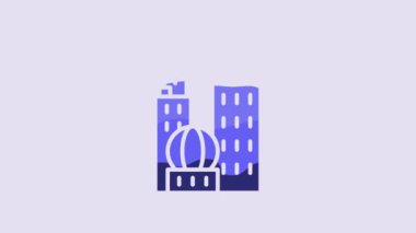 Blue City landscape icon isolated on purple background. Metropolis architecture panoramic landscape. 4K Video motion graphic animation.