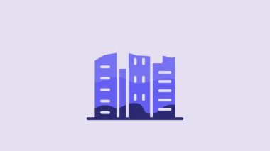 Blue City landscape icon isolated on purple background. Metropolis architecture panoramic landscape. 4K Video motion graphic animation.
