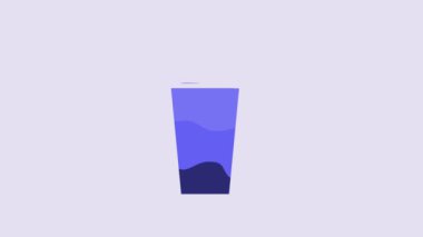 Blue Paper glass with drinking straw and water icon isolated on purple background. Soda drink glass. Fresh cold beverage symbol. 4K Video motion graphic animation.