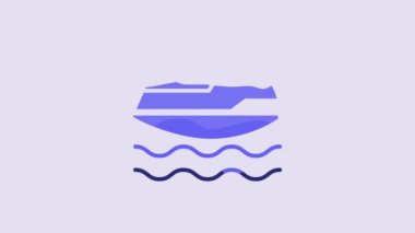 Blue Jet ski icon isolated on purple background. Water scooter. Extreme sport. 4K Video motion graphic animation.