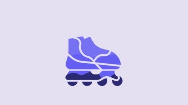 Blue Roller skate icon isolated on purple background. 4K Video motion graphic animation.