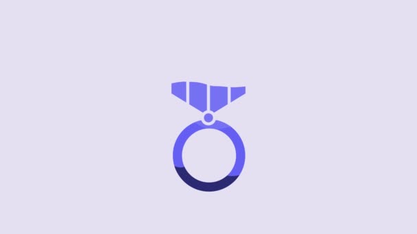 Значок Синей Медали Выделен Фиолетовом Фоне Знак Достижения Победителя Медаль — стоковое видео