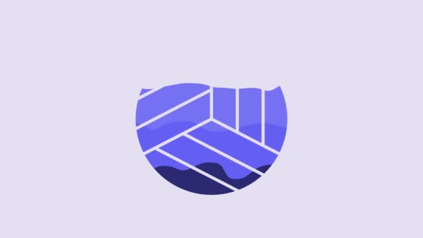 紫色の背景に隔離されたブルーバレーボールボールアイコン スポーツ用具 4Kビデオモーショングラフィックアニメーション — ストック動画