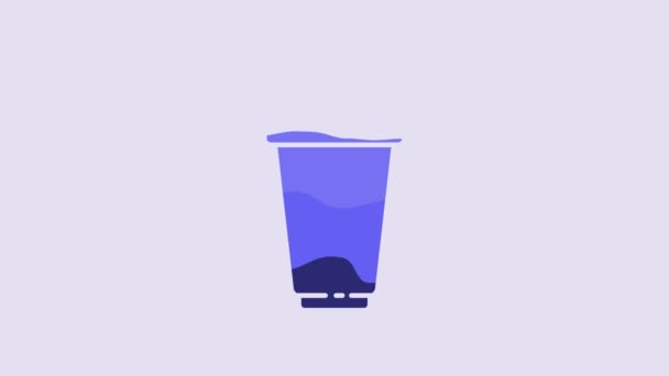 蓝色健身振动器图标隔离在紫色背景 运动摇瓶 瓶盖用于水和蛋白质鸡尾酒 4K视频运动图形动画 — 图库视频影像