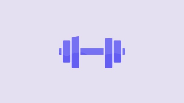 Blue Dumbbell Icon Isolated Purple Background Muscle Lifting Icon Fitness — Stok Video