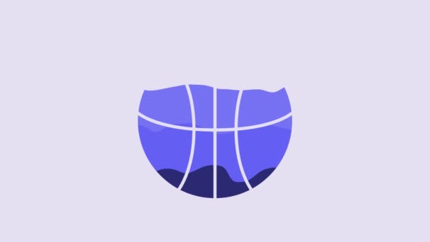 紫色の背景に青いバスケットボールのアイコンが隔離されています スポーツシンボル 4Kビデオモーショングラフィックアニメーション — ストック動画