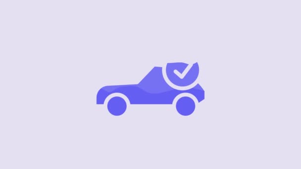 青の自動サービスは 紫の背景に隔離された自動車アイコンを確認します 車のサービス 4Kビデオモーショングラフィックアニメーション — ストック動画
