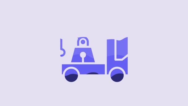 Icono Remolque Azul Aislado Sobre Fondo Púrpura Animación Gráfica Vídeo — Vídeo de stock