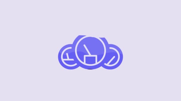 Blue Speedometer Icon Isolated Purple Background Video Motion Graphic Animation — Stockvideo