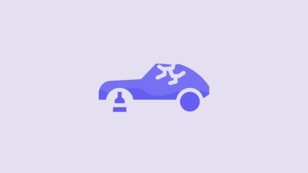 Blauw Gebroken Auto Pictogram Geïsoleerd Paarse Achtergrond Auto Verliefdheid Video — Stockvideo