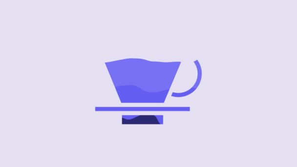Blue V60 Koffiezetapparaat Pictogram Geïsoleerd Paarse Achtergrond Video Motion Grafische — Stockvideo
