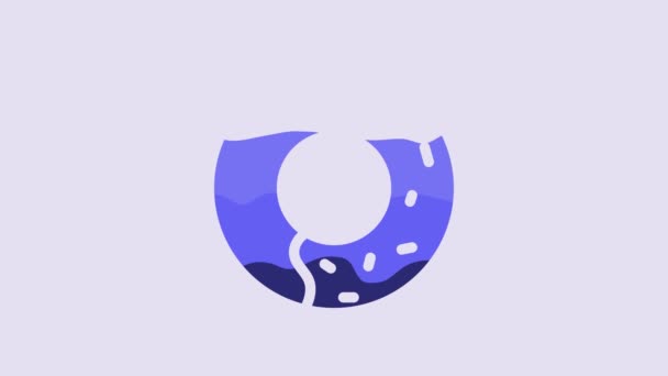 Голубой Пончик Сладкой Иконкой Фиолетовом Фоне Видеографическая Анимация — стоковое видео