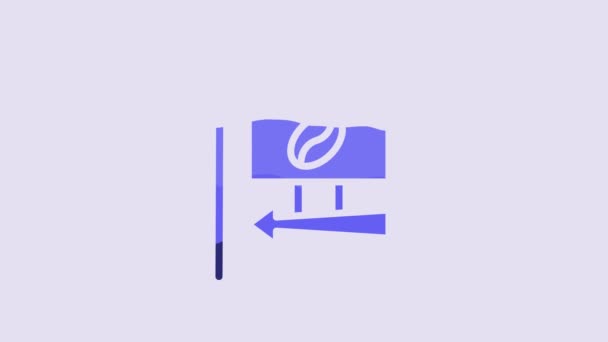Blue Street Signboard Coffee Icon Isolated Purple Background Video Motion — 비디오