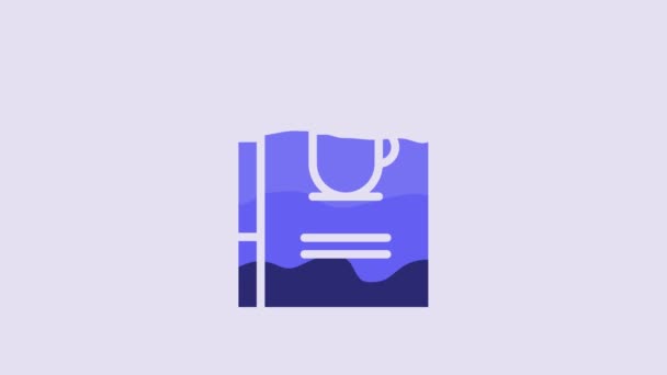Blue Coffee Book Icon Isolated Purple Background Video Motion Graphic — ストック動画