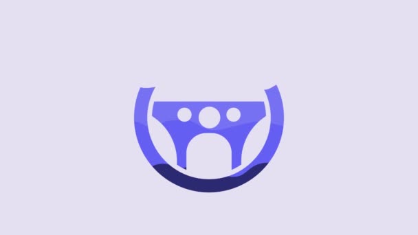 Icono Del Volante Azul Aislado Sobre Fondo Púrpura Icono Rueda — Vídeo de stock
