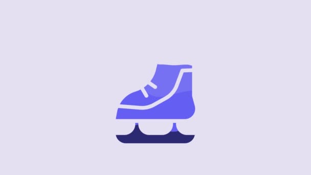 Значок Blue Skates Выделен Фиолетовом Фоне Знак Обуви Коньков Спортивные — стоковое видео