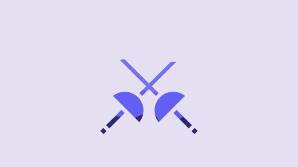 Blue Fencing Icon Isolated Purple Background Sport Equipment Video Motion — 图库视频影像