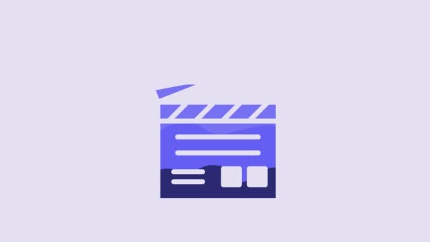 Blue Movie Clapper Ikon Isolerad Lila Bakgrund Filmklappbräda Skylt Till — Stockvideo