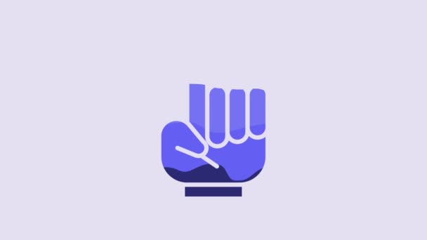 Синяя Перчатка Поднятым Вверх Пальцем Фиолетовом Фоне Символ Командной Поддержки — стоковое видео