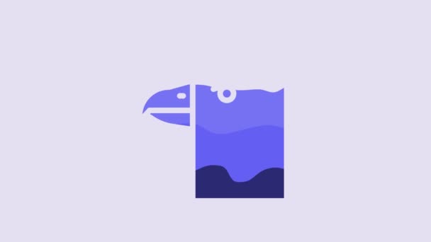 紫色の背景に隔離された青いイーグルヘッドアイコン 4Kビデオモーショングラフィックアニメーション — ストック動画