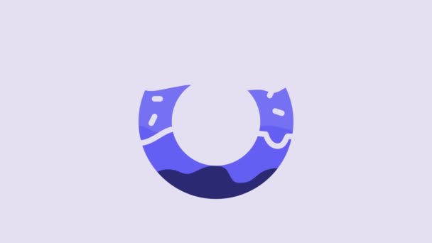Donut Azul Con Icono Esmalte Dulce Aislado Sobre Fondo Púrpura — Vídeo de stock