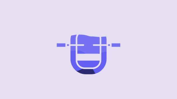 Blue Rafting Boat Icon Isolated Purple Background Inflatable Boat Paddles — Vídeos de Stock