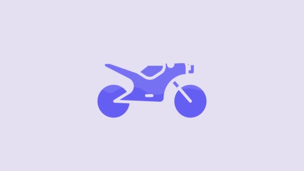 Ícone Motocicleta Azul Isolado Fundo Roxo Animação Gráfica Movimento Vídeo — Vídeo de Stock