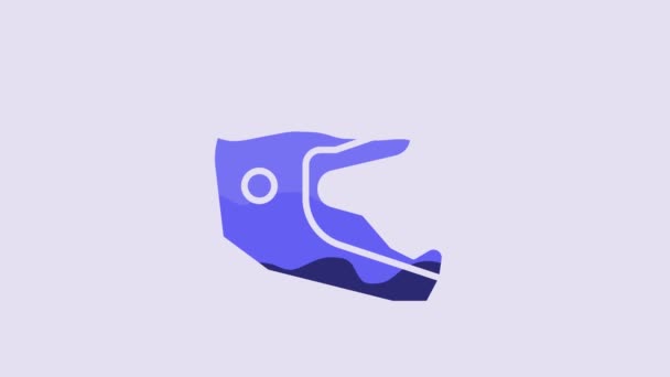 蓝色的越野摩托车头盔图标隔离在紫色背景 4K视频运动图形动画 — 图库视频影像