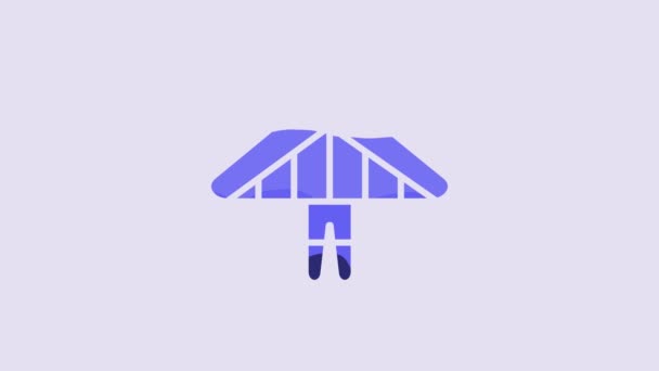 Blue Hang Glider Icon Isolated Purple Background Extreme Sport Video — Stock video