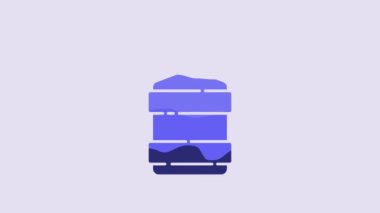 Blue Big bottle with clean water icon isolated on purple background. Plastic container for the cooler. 4K Video motion graphic animation.