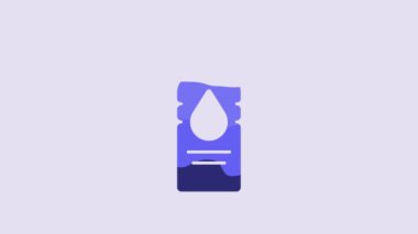 Blue Bottle of water icon isolated on purple background. Soda aqua drink sign. 4K Video motion graphic animation.