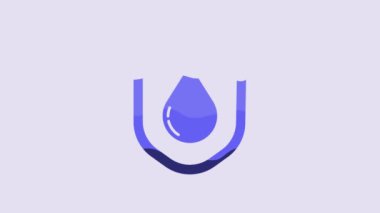Blue Waterproof icon isolated on purple background. Water resistant or liquid protection concept. 4K Video motion graphic animation.