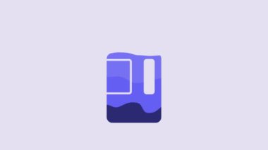 Blue Big bottle with clean water icon isolated on purple background. Plastic container for the cooler. 4K Video motion graphic animation.