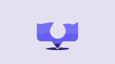 Blue Water drop with location icon isolated on purple background. 4K Video motion graphic animation.