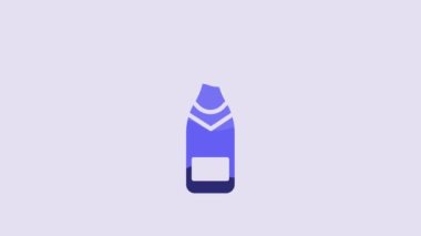 Blue Champagne bottle icon isolated on purple background. 4K Video motion graphic animation.