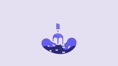 Blue Pickled cucumber on a fork icon isolated on purple background. 4K Video motion graphic animation.